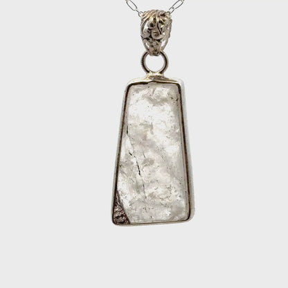 Sacred Seven Trapezoid Pendant – Clear Natural Crystal Necklace in 925 Sterling Silver