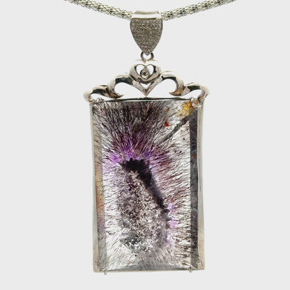 Rare Faceted Sacred Seven with a Single Diamond and CZ Pendant – 925 Sterling Silver – AAAAA  Quality