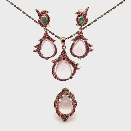 Ruby, Emerald, Star Rose Quartz, 925 Sterling Silver, Rose Gold Plated