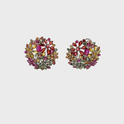 Ruby & Sapphire Jewelry Set – Handmade Natural Ruby & Sapphire Earrings, Pendant & Ring in 925 Sterling Silver, Rhodium Plated (Each Piece Also Sold Separately)