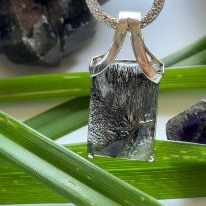 Sacred Seven Rectangular Pendant – Checker Board Crystal Jewelry in 925 Sterling Silver