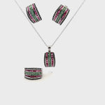 Jewelry Set: Ruby, Sapphire & Emerald (Earrings, Pendant, & Ring)