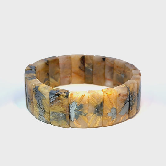 Bracelet: Golden Rutilated Quartz With Hematite Crystal Bangle Bracelet
