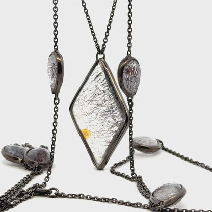Double-Sided Faceted Sacred Seven Necklace – Black Rhodium Plated 925 Sterling Silver – AAA Quality