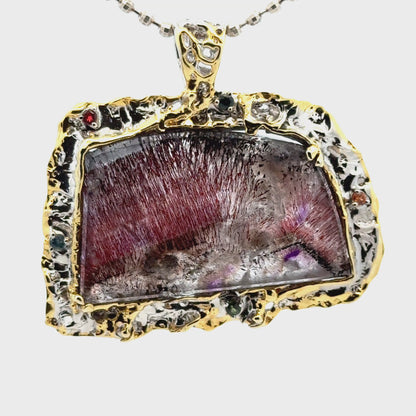 Sacred Seven Freeform Pendant with Multicolor Sapphire – Artistic 18k Yellow Gold Plating Natural Gemstone Jewelry in 925 Sterling Silver