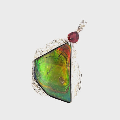 Ammolite & AAAA Raspberry Garnet Pendant