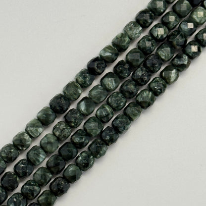 Seraphinite Faceted Square Beads - (AA Quality)