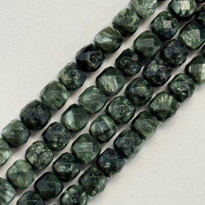 Seraphinite Faceted Square Beads - (AA Quality)