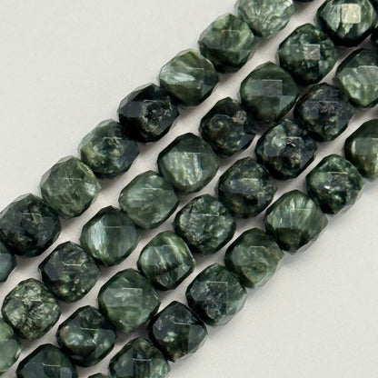 Seraphinite Faceted Square Beads - (AA Quality)