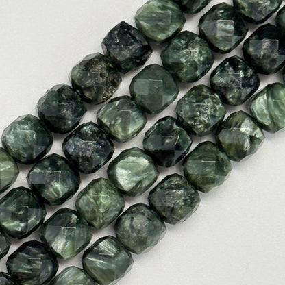 Seraphinite Faceted Square Beads - (AA Quality)